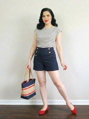 Old Navy Nautical White & Navy Stripes Cotton Shirt